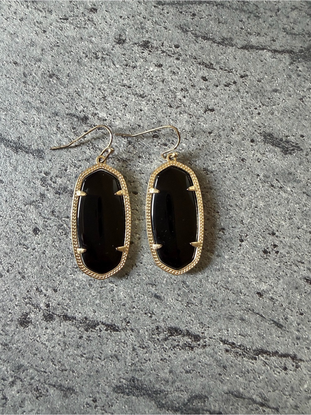Kendra Scott Gold-Trim Black Oval Drop Earrings